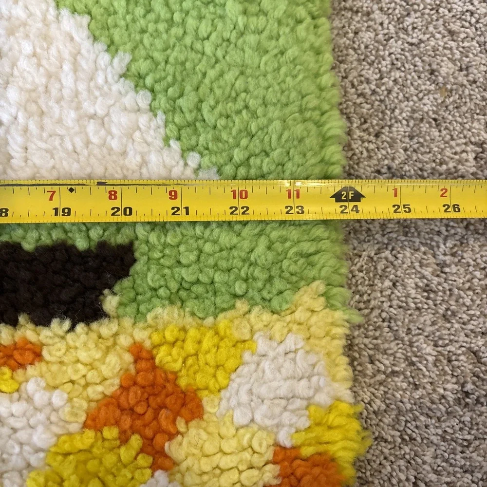Vtg Latch Hook Rug Baby‎ Nursery Wall Hanging Yarn Art Orange Yellow Bear